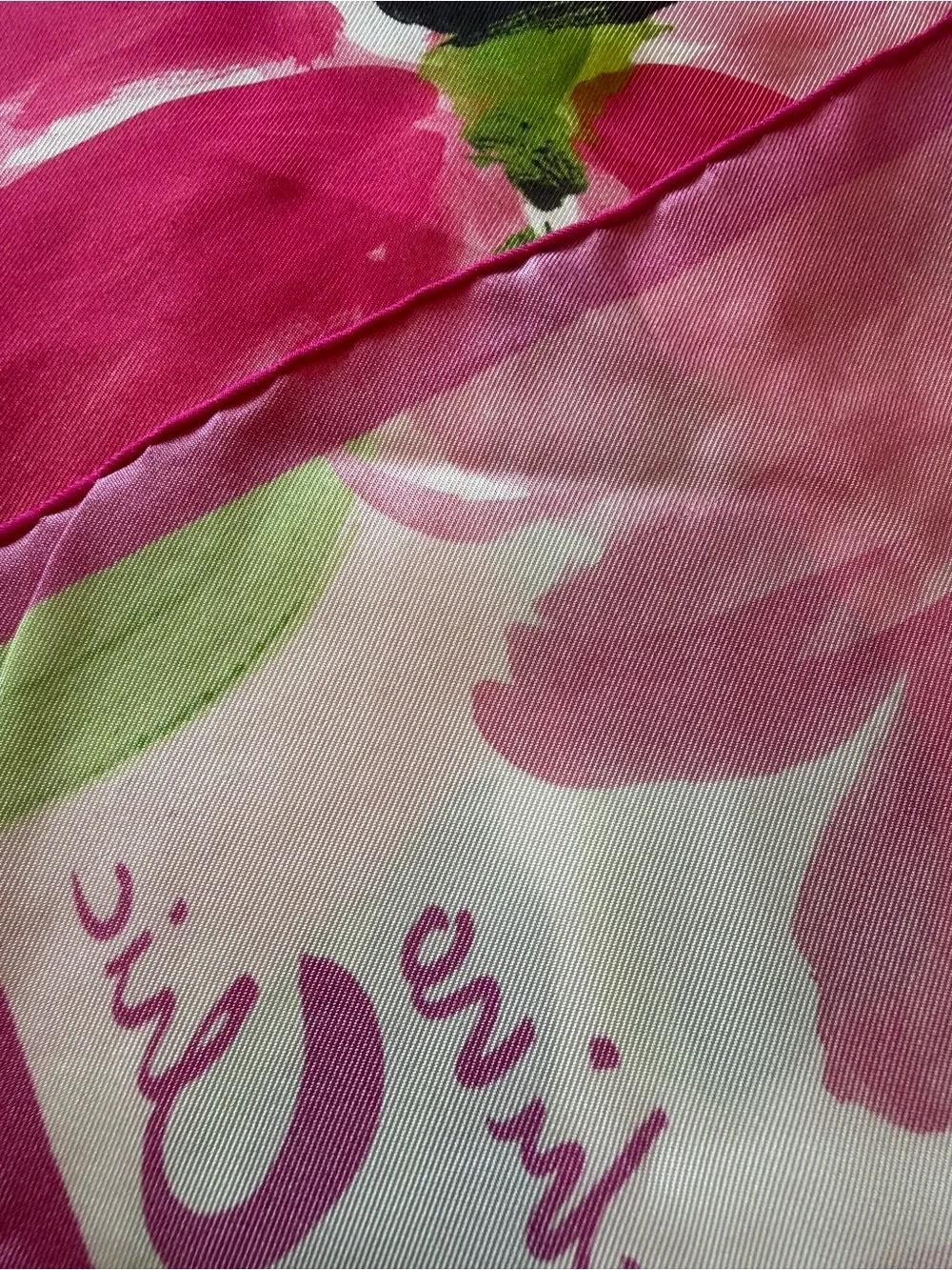Moschino Pink and Green Floral Silk Scarf 34”
